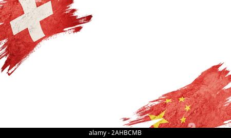 Flags of Switzerland and China on White Background Stock Photo