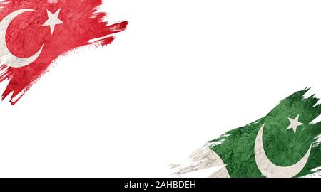 Flags of Turkey and Pakistan on White Background Stock Photo