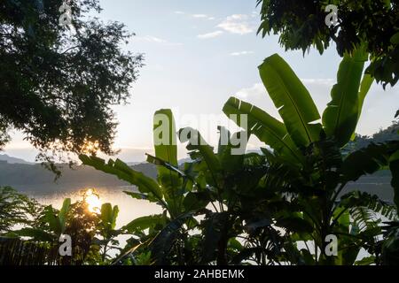Sunset over Mekong River at Luang Prabang, Laos Stock Photo