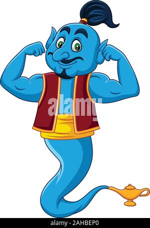 Cartoon strong genie isolated on white background Stock Vector