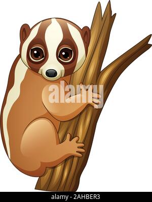Cartoon slow loris on the branch Stock Vector