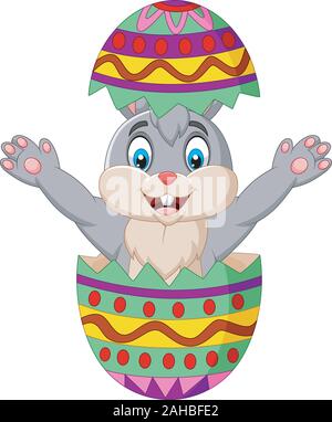 Cartoon bunny come out from an Easter egg Stock Vector