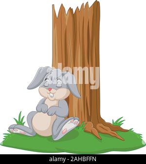 Cartoon rabbit sleeping under tree Stock Vector