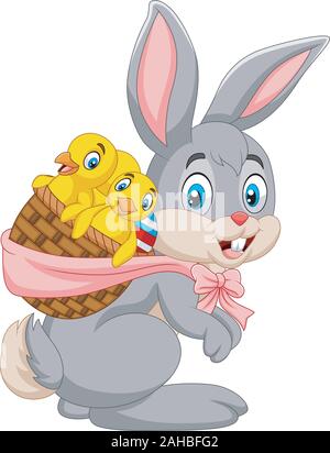 Easter Bunny carrying basket of baby chicks Stock Vector