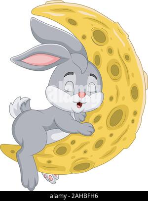Cartoon rabbit sleeping on the moon Stock Vector