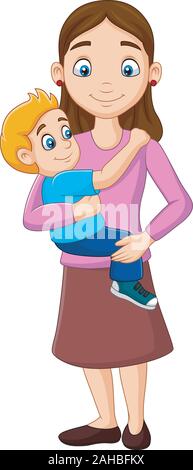Cartoon mother carrying a boy in her arms Stock Vector