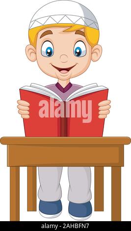 Cartoon Muslim boy reading a book Stock Vector