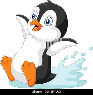 Cartoon penguin sliding on water Stock Vector