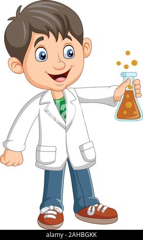 Cartoon boy scientist holding test tubes Stock Vector Image & Art - Alamy