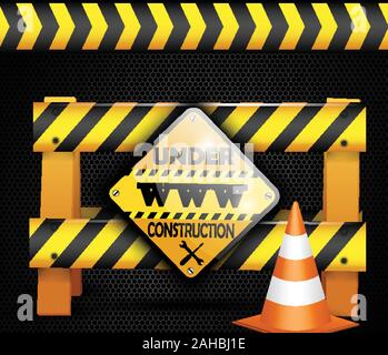 Under construction sign on background black Stock Vector