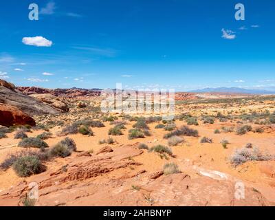 Rainbow Canyon VIsta on White Domes Scenic Byway at Valley of FIre State Park, Nevada, near Las Vegas, sunny spring day, USA Stock Photo