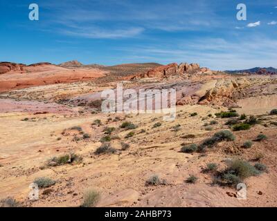 Rainbow Canyon VIsta on White Domes Scenic Byway at Valley of FIre State Park, Nevada, near Las Vegas, sunny spring day, USA Stock Photo