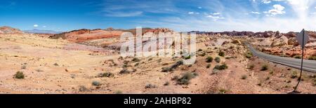 Rainbow Canyon VIsta on White Domes Scenic Byway at Valley of FIre State Park, Nevada, near Las Vegas, sunny spring day, USA Stock Photo