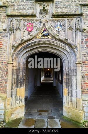Entrance and passaageway into Cloister court at Jesus college, university of Cambridge, England. Stock Photo