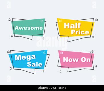 Flat linear promotion balloon and banner popup, scroll, badge, price tag, sticker, poster. Flat design Big sale, special price and Vector illustration Stock Vector