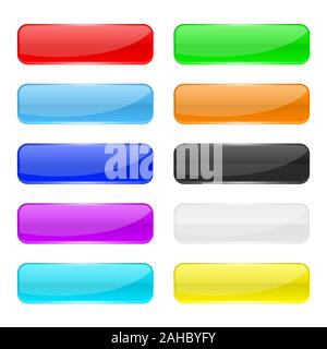 Web buttons. Colored shiny rectangle icons Stock Vector
