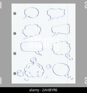 Speech bubbles. Hand drawn sketch on lined paper background Stock Vector