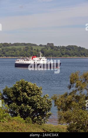 HEBRIDEAN PRINCESS at anchor in the peace and tranquility of STRANGFORD LOUGH, COUNTY DOWN, NOTHERN IRELAND Stock Photo