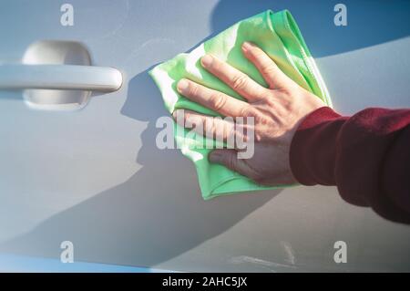 Car body polish with microfiber cloth Stock Photo