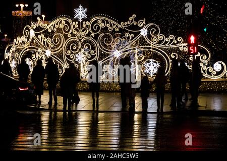 Moscow, Russia. 27th of December, 2019 A light installation on Tversjaya street in the center of Moscow ahead of the holiday season, Russia Stock Photo
