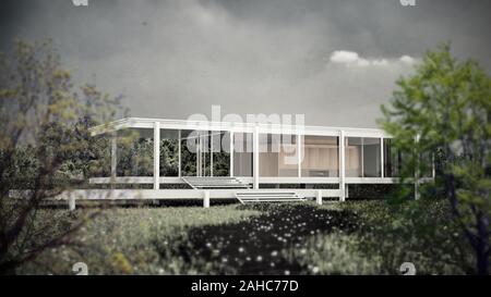 modern house in the country 3d illustration Stock Photo