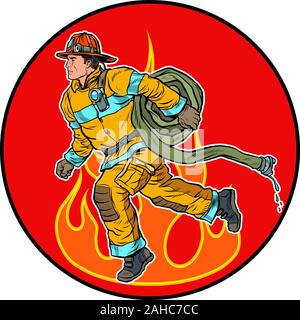 A firefighter is extinguishing the flames Stock Vector