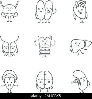Sad human internal organs linear icons set. Thin line contour symbols ...