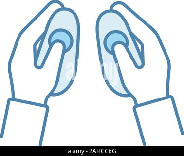 VR wireless controller color icon. Hands holding virtual reality gamepad. VR game console, remote control. Isolated vector illustration Stock Vector