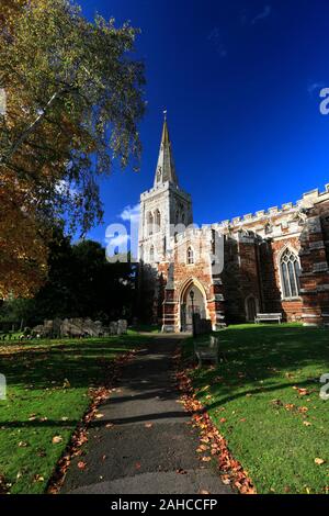 Autumn colours over St Marys church, Finedon village, Northamptonshire, England, UK Stock Photo