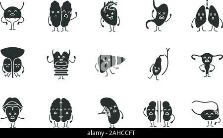 Sad human internal organs characters color icons set. Unhappy tongue ...