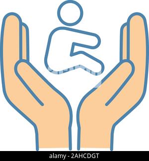 Children's rights color icon. Child protection day. Hand holding kids ...