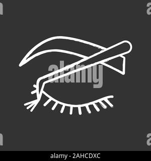 Cluster lash extension chalk icon. Semi permanent or temporary lashes. 3D volume flare lashes. Makeup and beauty. Isolated vector chalkboard illustrat Stock Vector