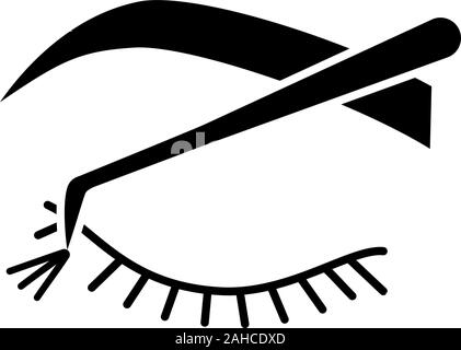 Cluster lash extension glyph icon. Silhouette symbol. Semi permanent or temporary lashes. 3D volume flare lashes. Makeup and beauty. Negative space. V Stock Vector