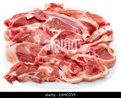 Raw lamb chops, fresh mutton meat cutlets on a ribs. Isolated on white  background Stock Photo - Alamy