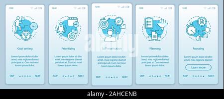 HR skills, abilities onboarding mobile app page screen vector template. Professional employee qualities walkthrough website steps. Goal setting, focus Stock Vector