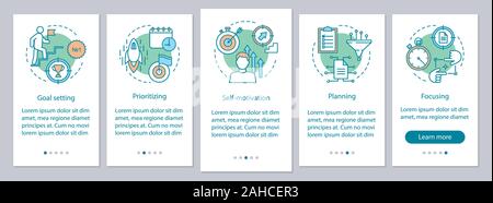 HR skills onboarding mobile app page screen vector template. Purposefulness. Employee qualities walkthrough website steps. Goal setting, planning. UX, Stock Vector