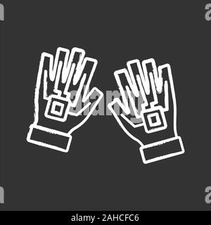 VR gloves chalk icon. Haptic, wired gloves. Datagloves, cybergloves. Isolated vector chalkboard illustration Stock Vector