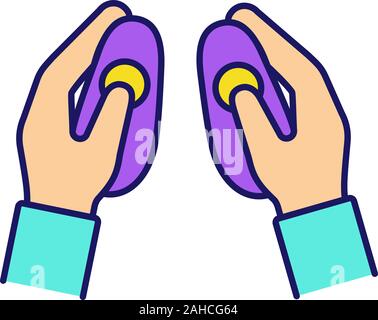 VR wireless controller color icon. Hands holding virtual reality gamepad. VR game console, remote control. Isolated vector illustration Stock Vector