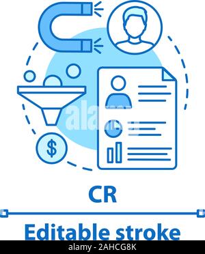 Conversion rate concept icon. CR. Sales funnel idea thin line illustration. Marketing. Website traffic. Vector isolated outline drawing. Editable stro Stock Vector