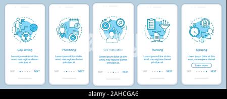 HR skills onboarding mobile app page screen vector template. Purposefulness. Employee qualities walkthrough website steps. Goal setting, planning. UX, Stock Vector