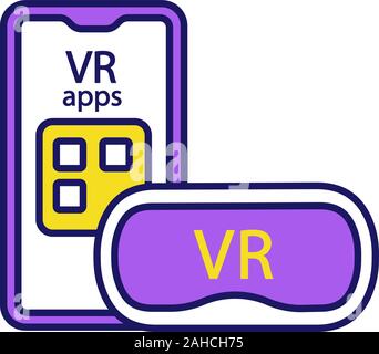 Smartphone VR headset color icon. Virtual reality mobile apps. VR mask, glasses, goggles with phone. Isolated vector illustration Stock Vector