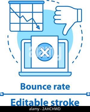 Bounce rate decreasing concept icon. SMM statistics, metrics. Low audience growth rate. Sales conversion idea thin line illustration. Vector isolated Stock Vector