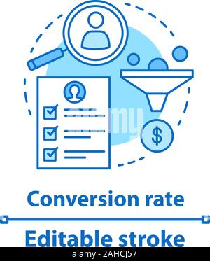 Conversion rate concept icon. CR. Sales funnel idea thin line illustration. Marketing. Website traffic. Lead generation. Vector isolated outline drawi Stock Vector