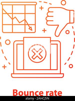 Bounce rate decreasing concept icon. SMM statistics, metrics. Audience growth rate. Sales conversion idea thin line illustration. Vector isolated outl Stock Vector