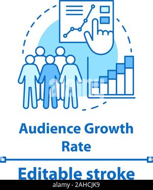Audience growth rate concept icon. SMM metrics, tools. Customer atraction. Social media measurement and analytics idea thin line illustration. Vector Stock Vector
