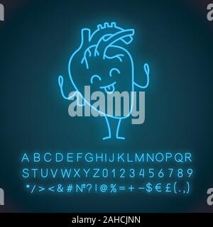 Sad human internal organs neon light icons set. Unhappy heart, stomach ...