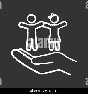 Children's rights chalk icon. Child protection day. Hand holding kids. Childcare. Isolated vector chalkboard illustration Stock Vector