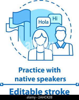 Practice with native speaker concept icon. Lessons with tutor. Foreign language learning idea thin line illustration. Basic communicarion skills. Vect Stock Vector