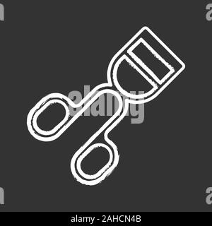 Eyelash curler chalk icon. Makeup tool. Lash care. False eyelashes curling clip. Isolated vector chalkboard illustration Stock Vector