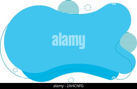 Abstract fluid design element. Minimalistic background for text. Wavy bubble banner, poster clipart with lines, dots. Flowing liquid blue flat shape. Stock Vector